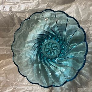Hazel Atlas 9" Blue Capri Swirl Fruit Serving Bowl Vintage
